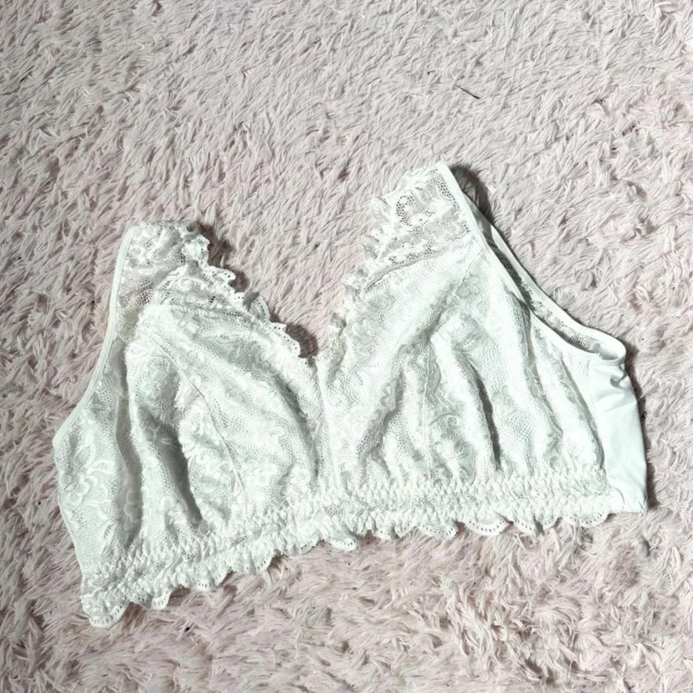 White Floral Delicate Feminine Coquette Twee Full Coverage Bralette Womens 5XL